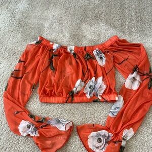 Missguided Orange Off-the-Shoulder Crop Blouse